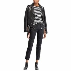 Polo Ralph Lauren Dungarees Moto Skinny Jeans Womens 28 Black Zipper Metalcore